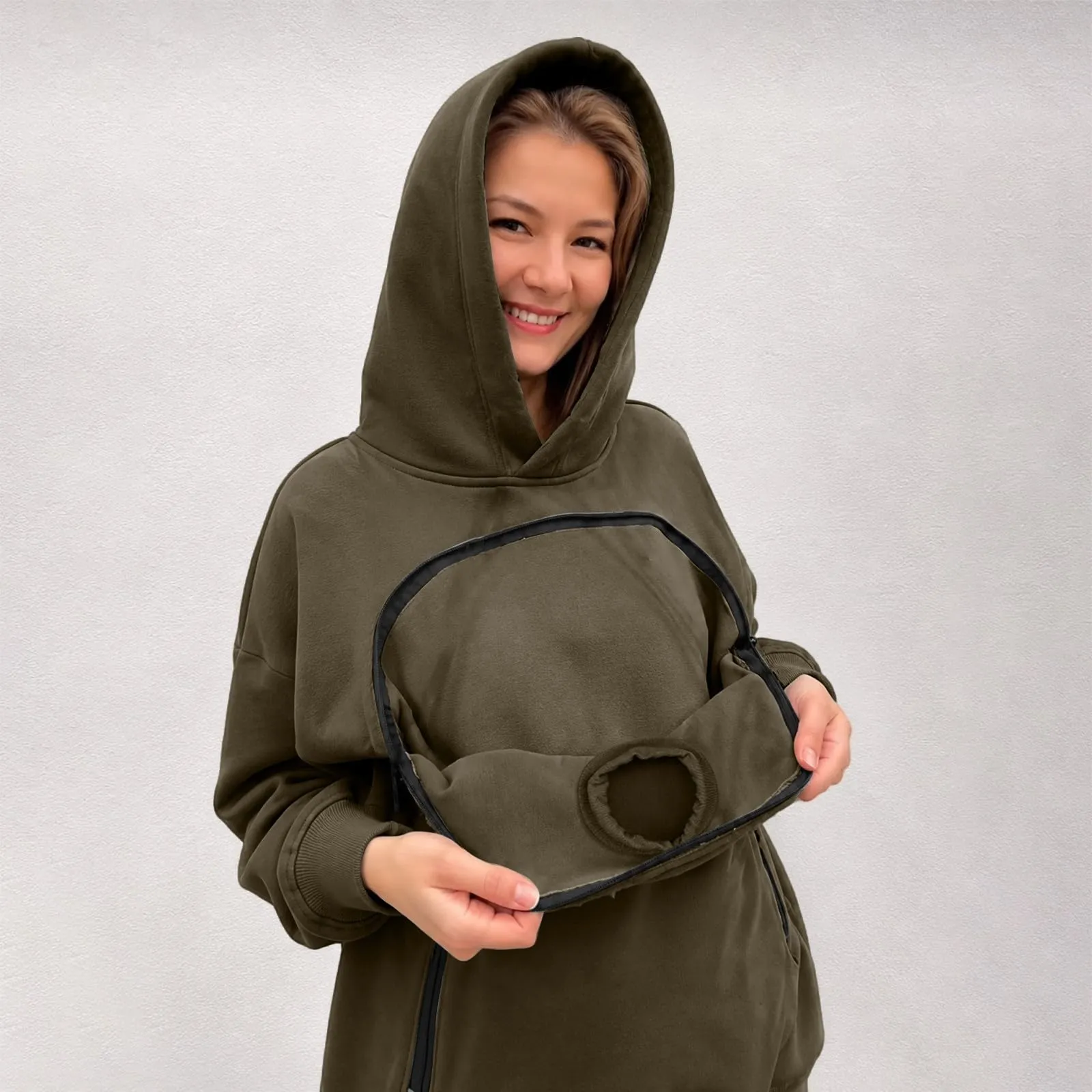 Felpa Porta per Gatti e Cani Donna in Peluche con Cappuccio e Tasca Animali - immagine 6