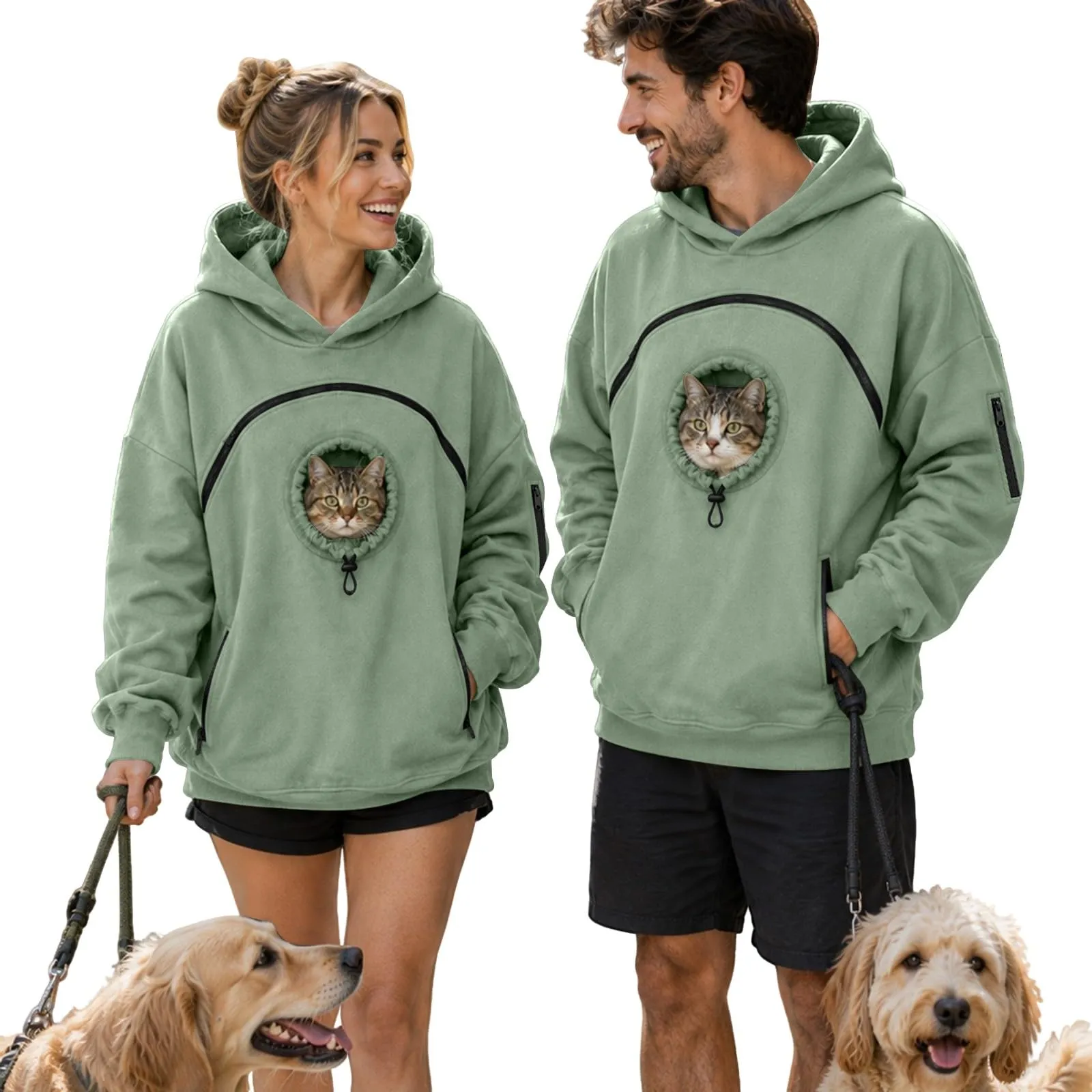 Felpa Porta per Gatti e Cani Donna in Peluche con Cappuccio e Tasca Animali - immagine 3
