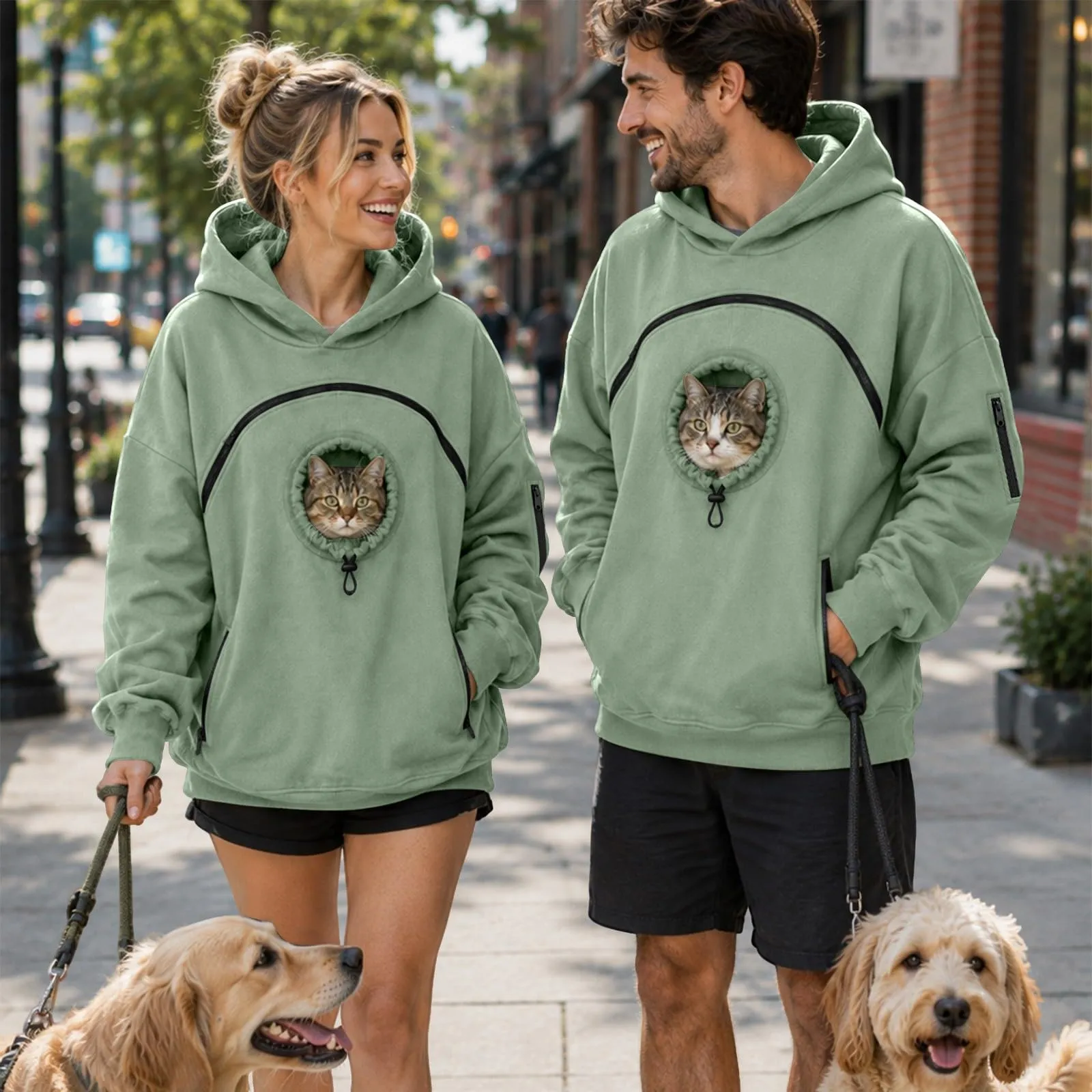 Felpa Porta per Gatti e Cani Donna in Peluche con Cappuccio e Tasca Animali - immagine 5