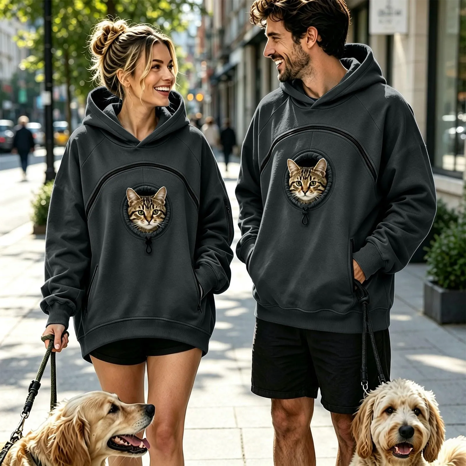 Felpa Porta per Gatti e Cani Donna in Peluche con Cappuccio e Tasca Animali - immagine 5