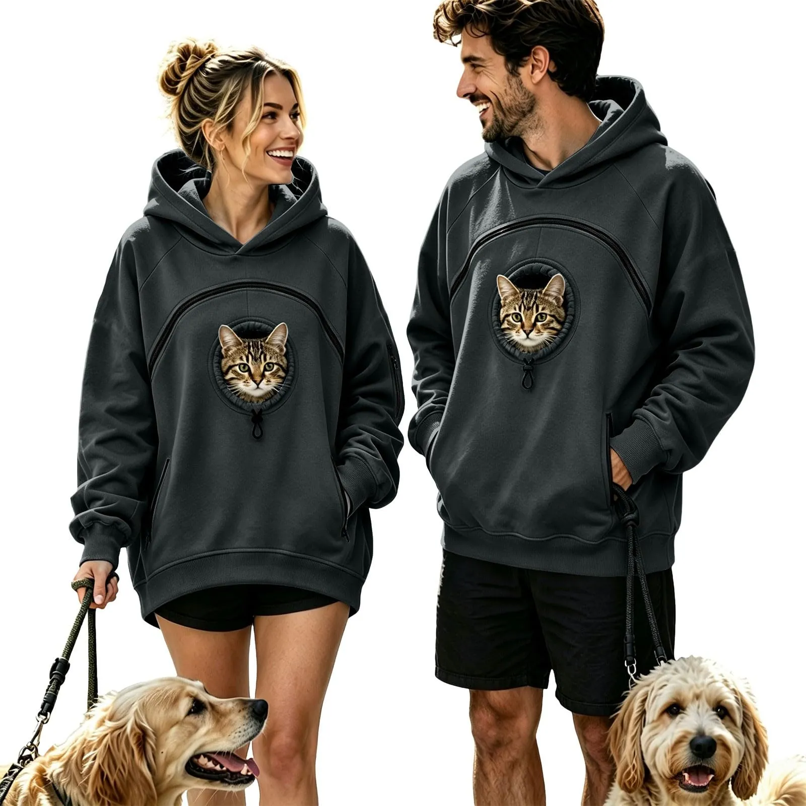 Felpa Porta per Gatti e Cani Donna in Peluche con Cappuccio e Tasca Animali - immagine 6