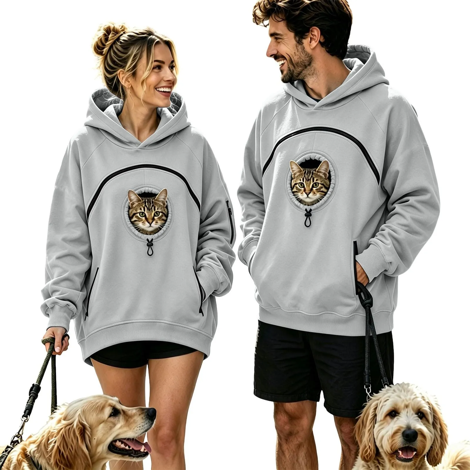 Felpa Porta per Gatti e Cani Donna in Peluche con Cappuccio e Tasca Animali - immagine 6