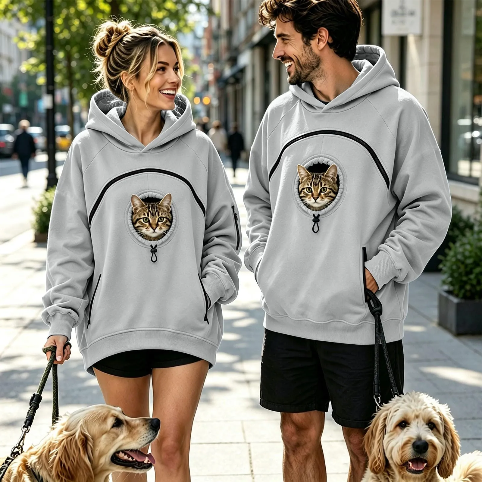 Felpa Porta per Gatti e Cani Donna in Peluche con Cappuccio e Tasca Animali - immagine 5