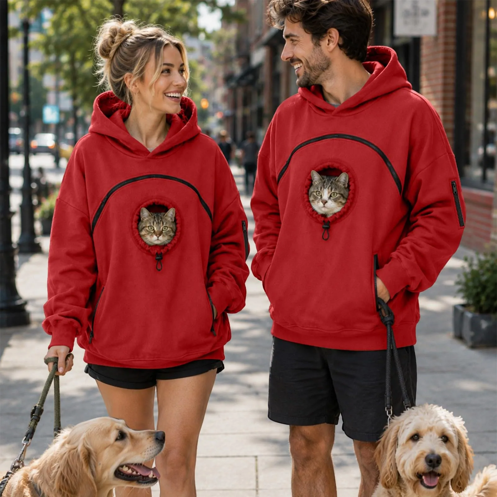 Felpa Porta per Gatti e Cani Donna in Peluche con Cappuccio e Tasca Animali - immagine 3
