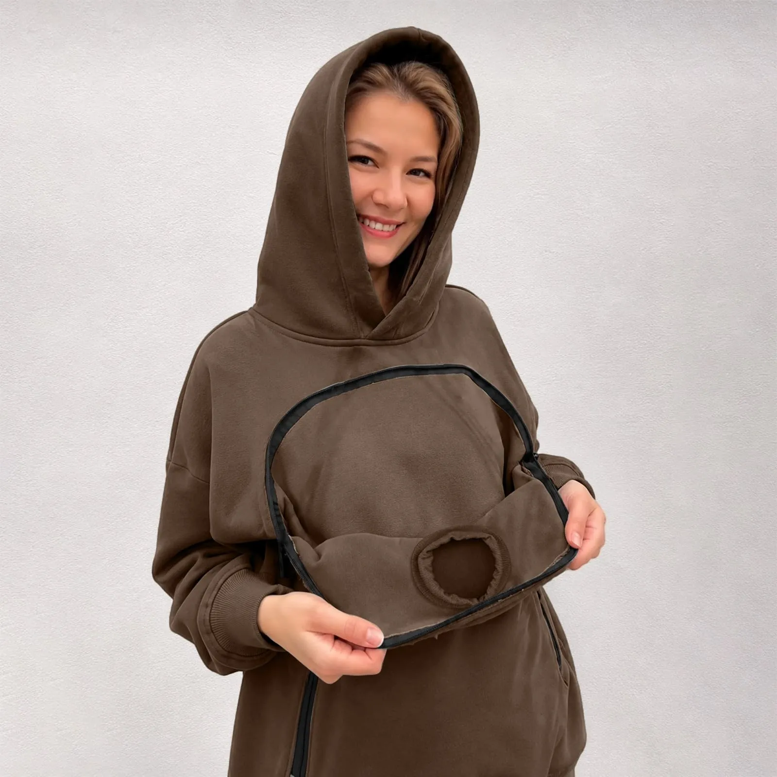 Felpa Porta per Gatti e Cani Donna in Peluche con Cappuccio e Tasca Animali - immagine 7