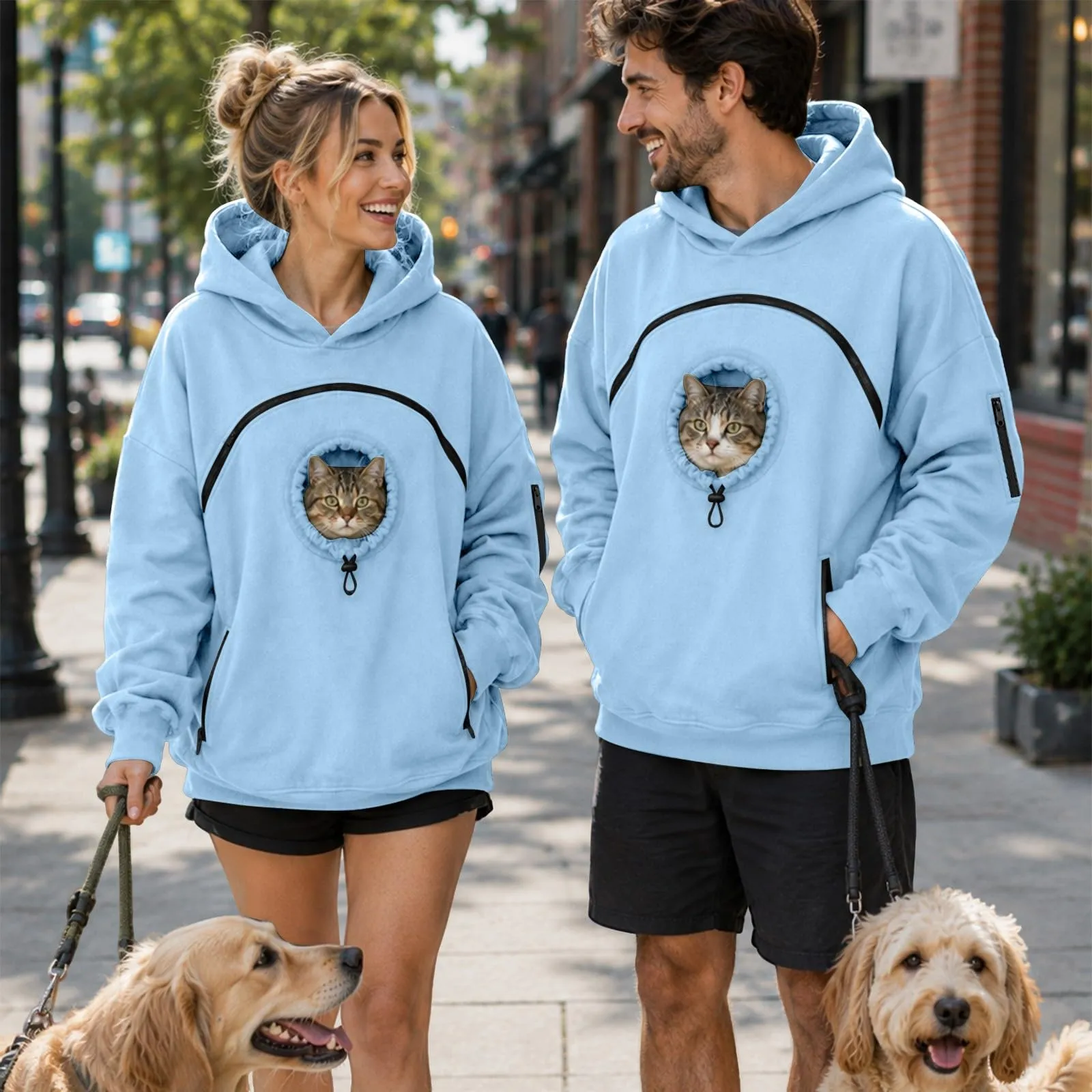 Felpa Porta per Gatti e Cani Donna in Peluche con Cappuccio e Tasca Animali - immagine 7
