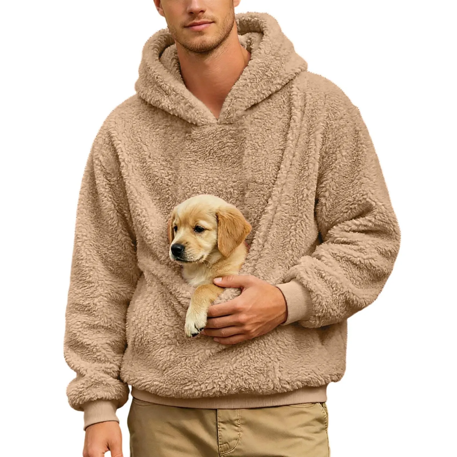 Generico Felpa con Cappuccio Uomo in Pile, Manica Lunga Tasca Interna per Gatti E Piccoli Cani, Divertente Tasche Cuccioli Gatti, Taglie Forti, a Maniche Lunghe, Amanti degli Animali Domestici - immagine 2