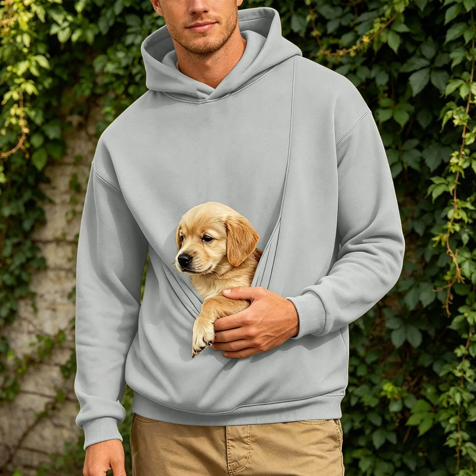 Generico Felpa con Cappuccio Uomo in Pile, Manica Lunga Tasca Interna per Gatti E Piccoli Cani, Divertente Tasche Cuccioli Gatti, Taglie Forti, a Maniche Lunghe, Amanti degli Animali Domestici - immagine 3