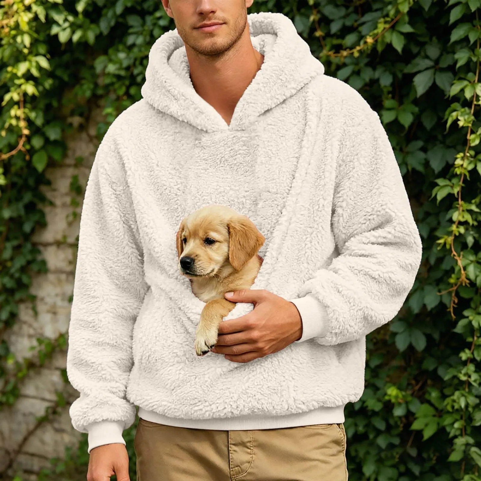 Generico Felpa con Cappuccio Uomo in Pile, Manica Lunga Tasca Interna per Gatti E Piccoli Cani, Divertente Tasche Cuccioli Gatti, Taglie Forti, a Maniche Lunghe, Amanti degli Animali Domestici - immagine 5