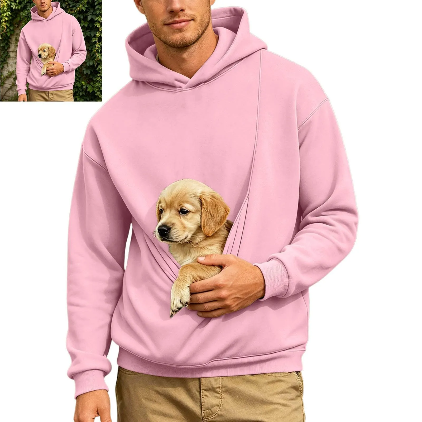 Generico Felpa con Cappuccio Uomo in Pile, Manica Lunga Tasca Interna per Gatti E Piccoli Cani, Divertente Tasche Cuccioli Gatti, Taglie Forti, a Maniche Lunghe, Amanti degli Animali Domestici - immagine 4