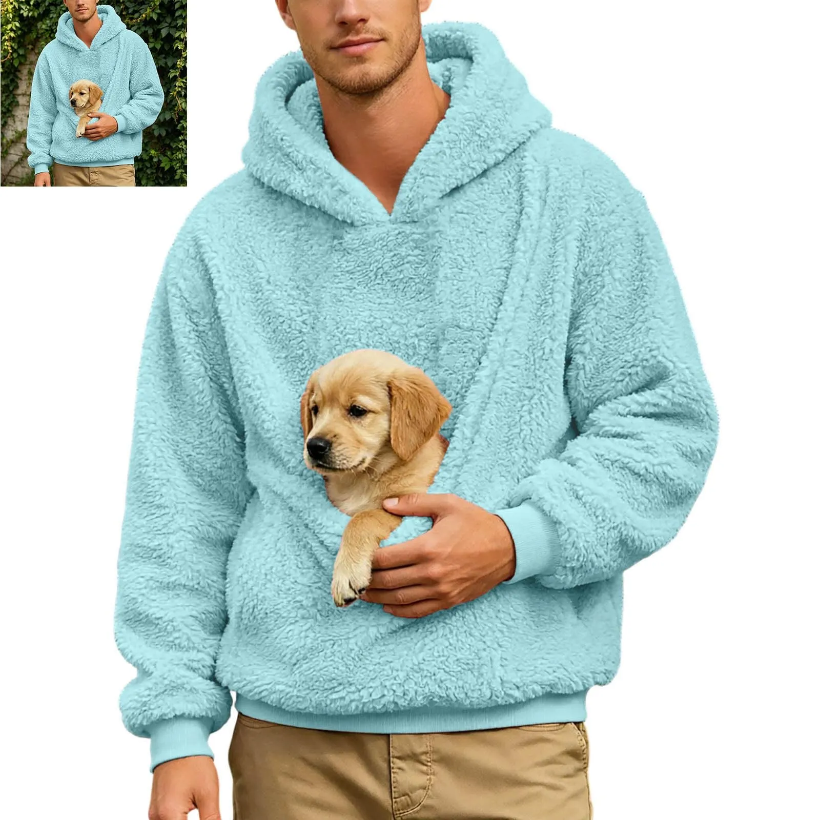 Generico Felpa con Cappuccio Uomo in Pile, Manica Lunga Tasca Interna per Gatti E Piccoli Cani, Divertente Tasche Cuccioli Gatti, Taglie Forti, a Maniche Lunghe, Amanti degli Animali Domestici - immagine 4