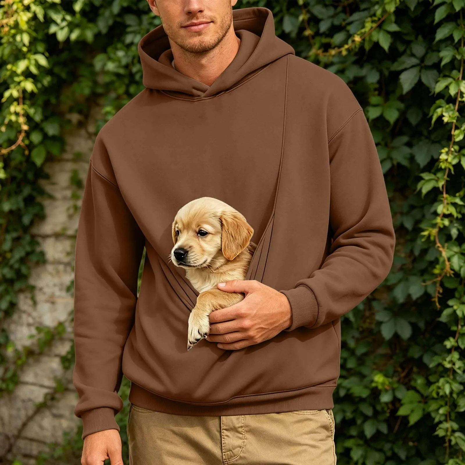 Generico Felpa con Cappuccio Uomo in Pile, Manica Lunga Tasca Interna per Gatti E Piccoli Cani, Divertente Tasche Cuccioli Gatti, Taglie Forti, a Maniche Lunghe, Amanti degli Animali Domestici - immagine 3