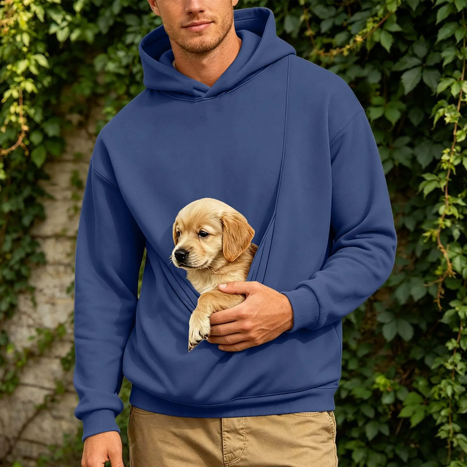 Generico Felpa con Cappuccio Uomo in Pile, Manica Lunga Tasca Interna per Gatti E Piccoli Cani, Divertente Tasche Cuccioli Gatti, Taglie Forti, a Maniche Lunghe, Amanti degli Animali Domestici - immagine 3