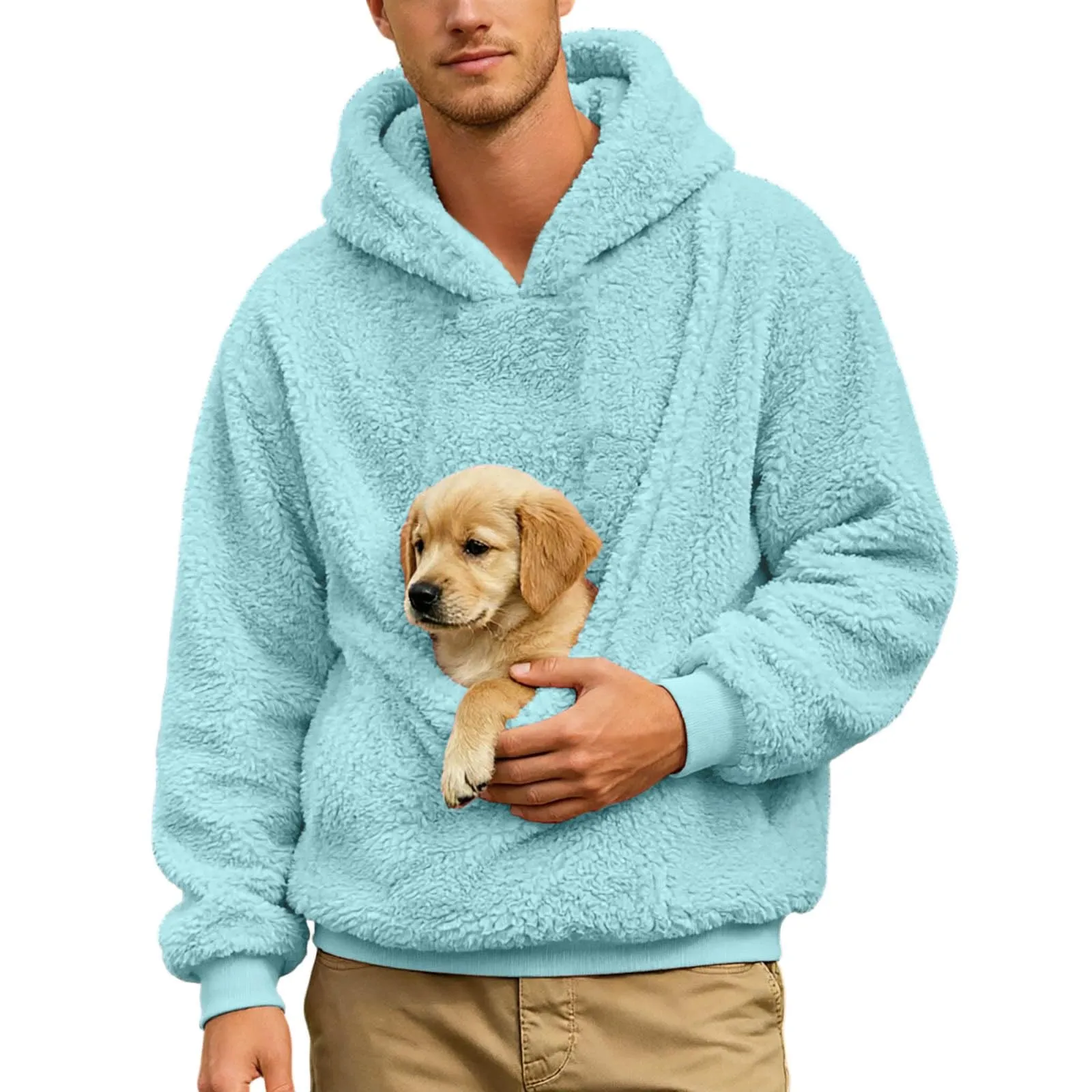 Generico Felpa con Cappuccio Uomo in Pile, Manica Lunga Tasca Interna per Gatti E Piccoli Cani, Divertente Tasche Cuccioli Gatti, Taglie Forti, a Maniche Lunghe, Amanti degli Animali Domestici - immagine 2