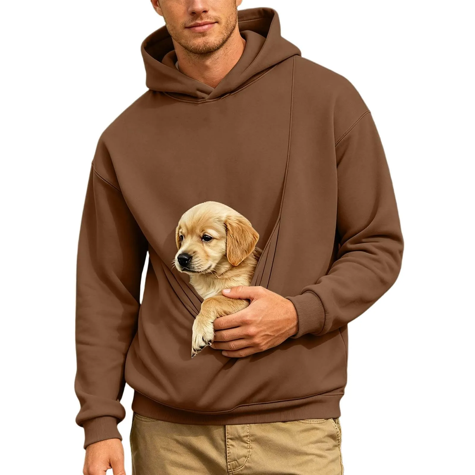 Generico Felpa con Cappuccio Uomo in Pile, Manica Lunga Tasca Interna per Gatti E Piccoli Cani, Divertente Tasche Cuccioli Gatti, Taglie Forti, a Maniche Lunghe, Amanti degli Animali Domestici - immagine 2