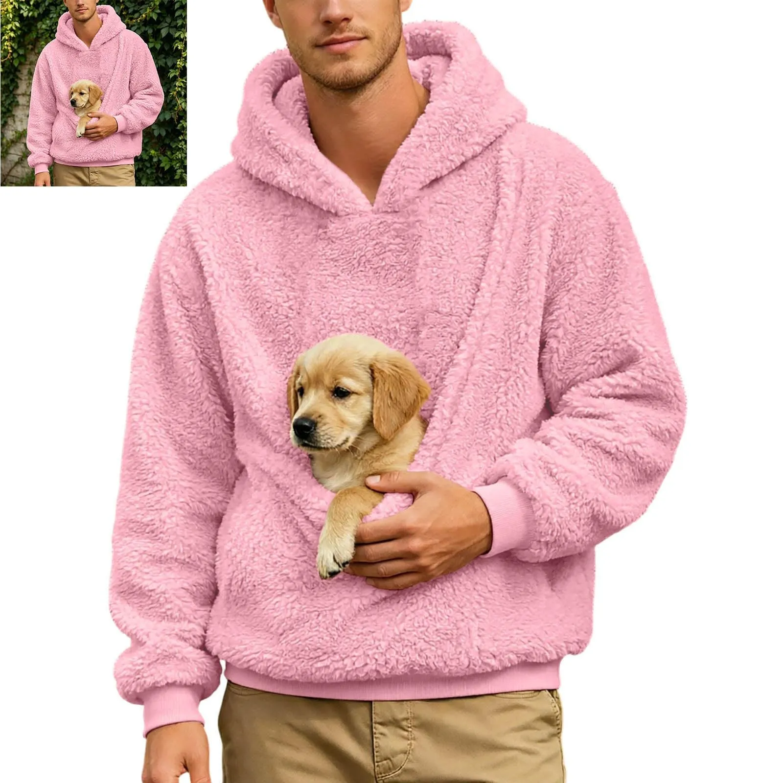 Generico Felpa con Cappuccio Uomo in Pile, Manica Lunga Tasca Interna per Gatti E Piccoli Cani, Divertente Tasche Cuccioli Gatti, Taglie Forti, a Maniche Lunghe, Amanti degli Animali Domestici - immagine 4