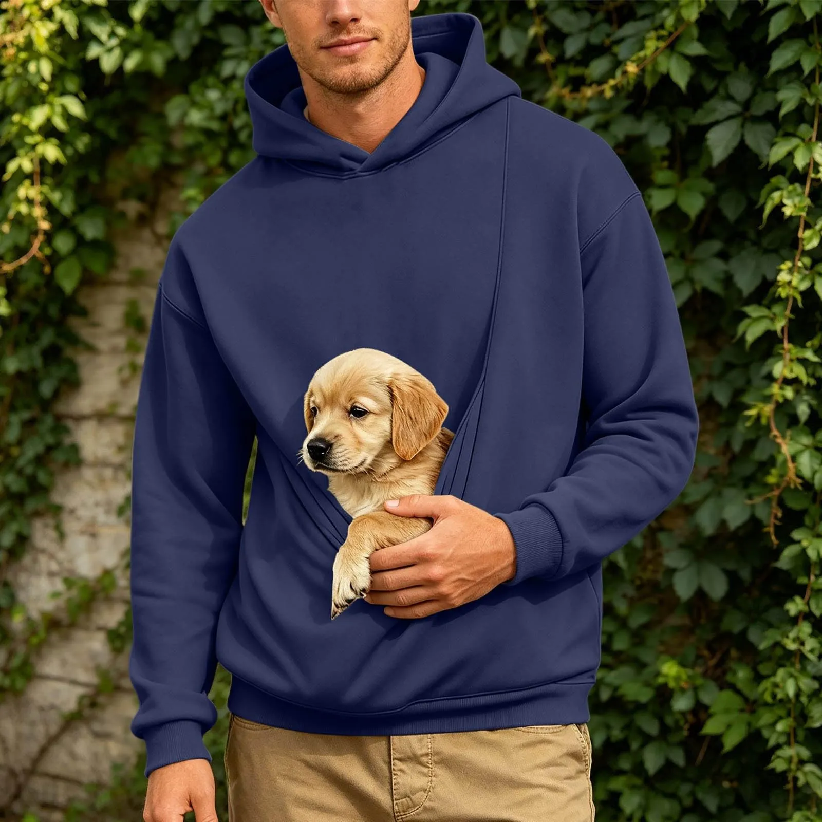 Generico Felpa con Cappuccio Uomo in Pile, Manica Lunga Tasca Interna per Gatti E Piccoli Cani, Divertente Tasche Cuccioli Gatti, Taglie Forti, a Maniche Lunghe, Amanti degli Animali Domestici - immagine 3