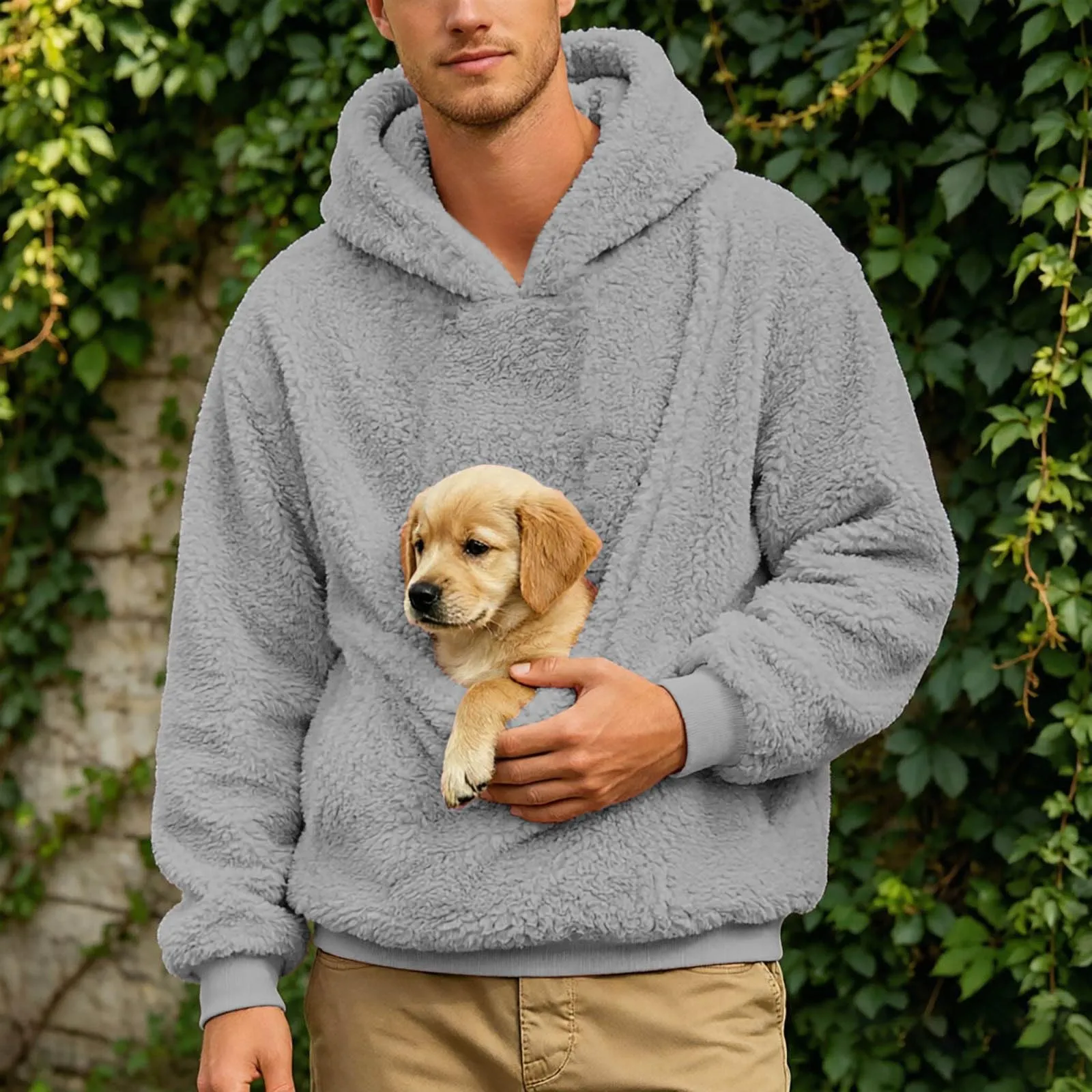 Generico Felpa con Cappuccio Uomo in Pile, Manica Lunga Tasca Interna per Gatti E Piccoli Cani, Divertente Tasche Cuccioli Gatti, Taglie Forti, a Maniche Lunghe, Amanti degli Animali Domestici - immagine 3