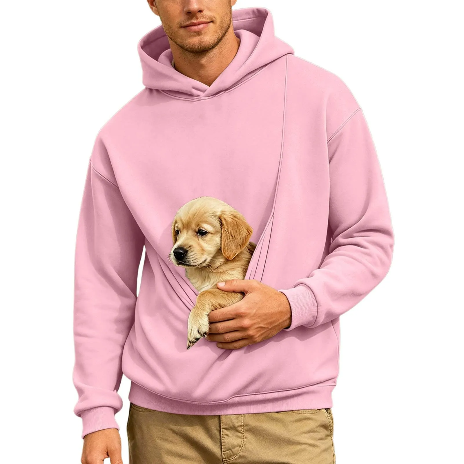 Generico Felpa con Cappuccio Uomo in Pile, Manica Lunga Tasca Interna per Gatti E Piccoli Cani, Divertente Tasche Cuccioli Gatti, Taglie Forti, a Maniche Lunghe, Amanti degli Animali Domestici - immagine 2