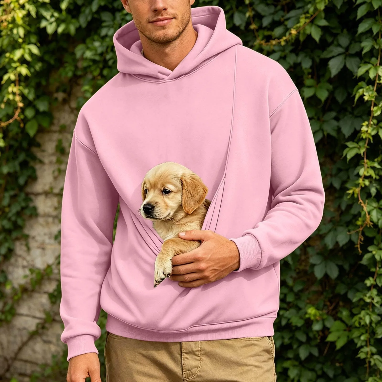 Generico Felpa con Cappuccio Uomo in Pile, Manica Lunga Tasca Interna per Gatti E Piccoli Cani, Divertente Tasche Cuccioli Gatti, Taglie Forti, a Maniche Lunghe, Amanti degli Animali Domestici - immagine 3