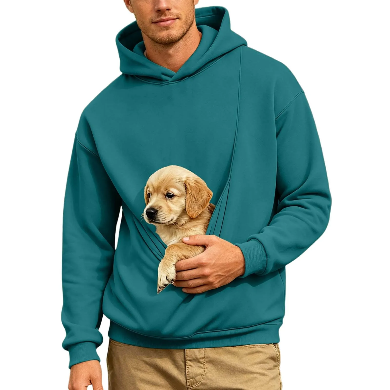 Generico Felpa con Cappuccio Uomo in Pile, Manica Lunga Tasca Interna per Gatti E Piccoli Cani, Divertente Tasche Cuccioli Gatti, Taglie Forti, a Maniche Lunghe, Amanti degli Animali Domestici - immagine 2