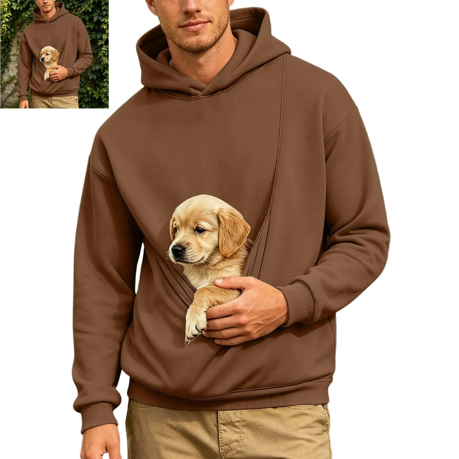Generico Felpa con Cappuccio Uomo in Pile, Manica Lunga Tasca Interna per Gatti E Piccoli Cani, Divertente Tasche Cuccioli Gatti, Taglie Forti, a Maniche Lunghe, Amanti degli Animali Domestici - immagine 4