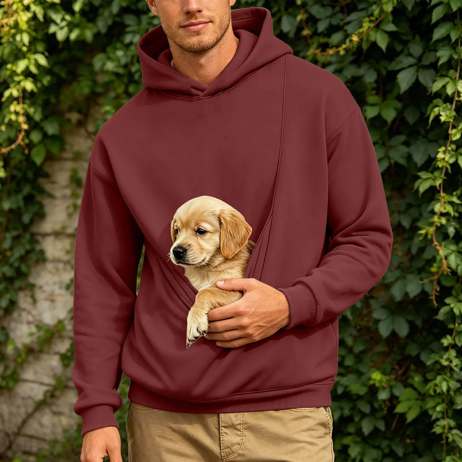 Generico Felpa con Cappuccio Uomo in Pile, Manica Lunga Tasca Interna per Gatti E Piccoli Cani, Divertente Tasche Cuccioli Gatti, Taglie Forti, a Maniche Lunghe, Amanti degli Animali Domestici - immagine 3