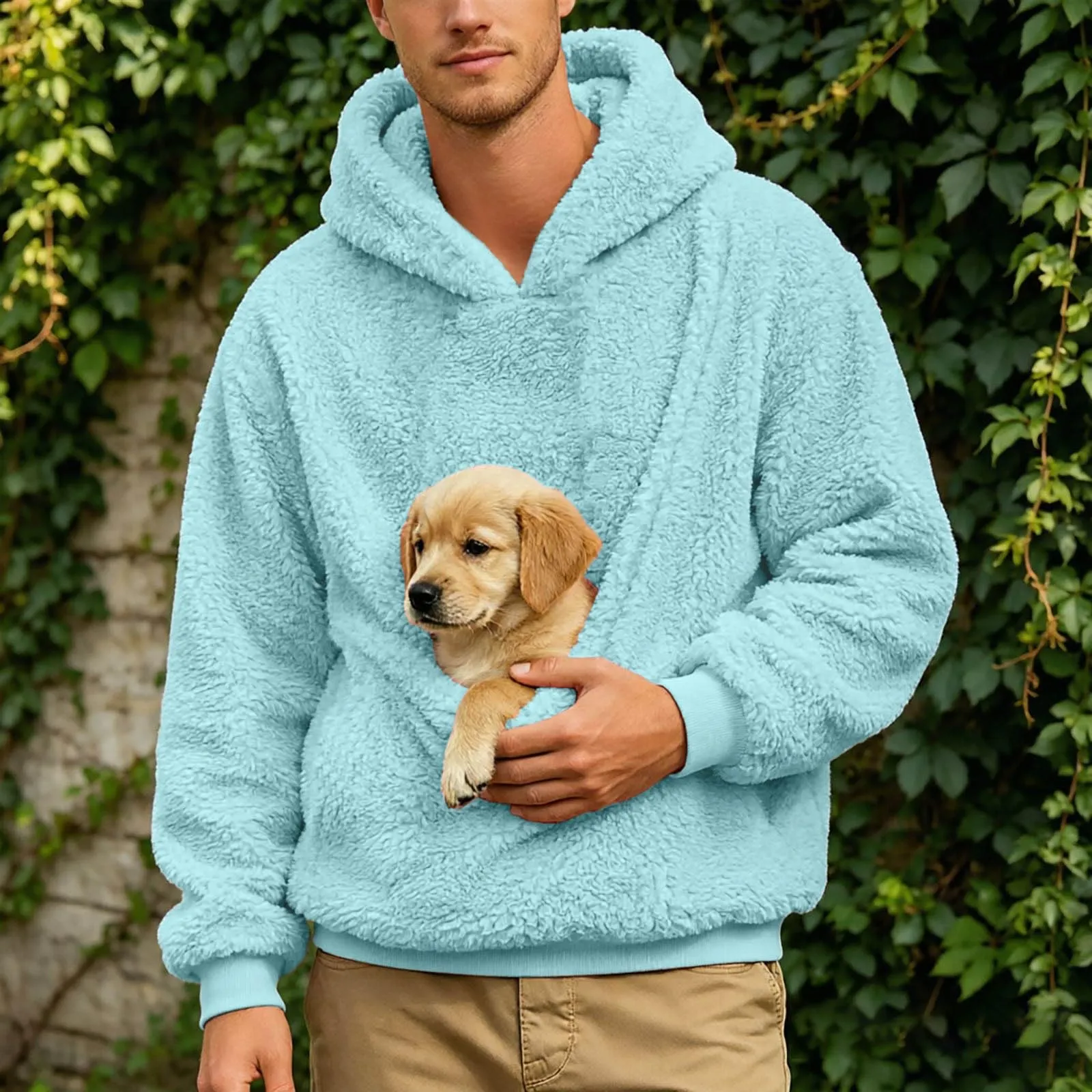 Generico Felpa con Cappuccio Uomo in Pile, Manica Lunga Tasca Interna per Gatti E Piccoli Cani, Divertente Tasche Cuccioli Gatti, Taglie Forti, a Maniche Lunghe, Amanti degli Animali Domestici - immagine 3