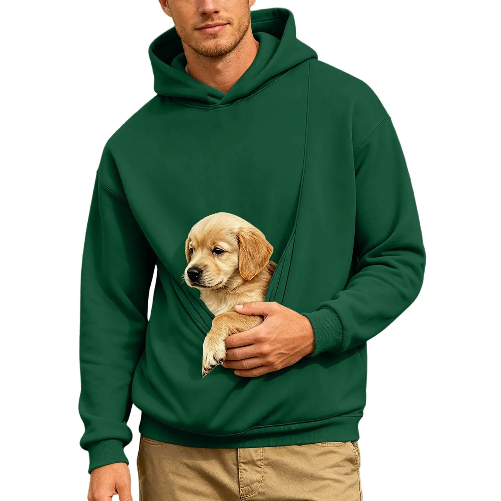 Generico Felpa con Cappuccio Uomo in Pile, Manica Lunga Tasca Interna per Gatti E Piccoli Cani, Divertente Tasche Cuccioli Gatti, Taglie Forti, a Maniche Lunghe, Amanti degli Animali Domestici - immagine 2
