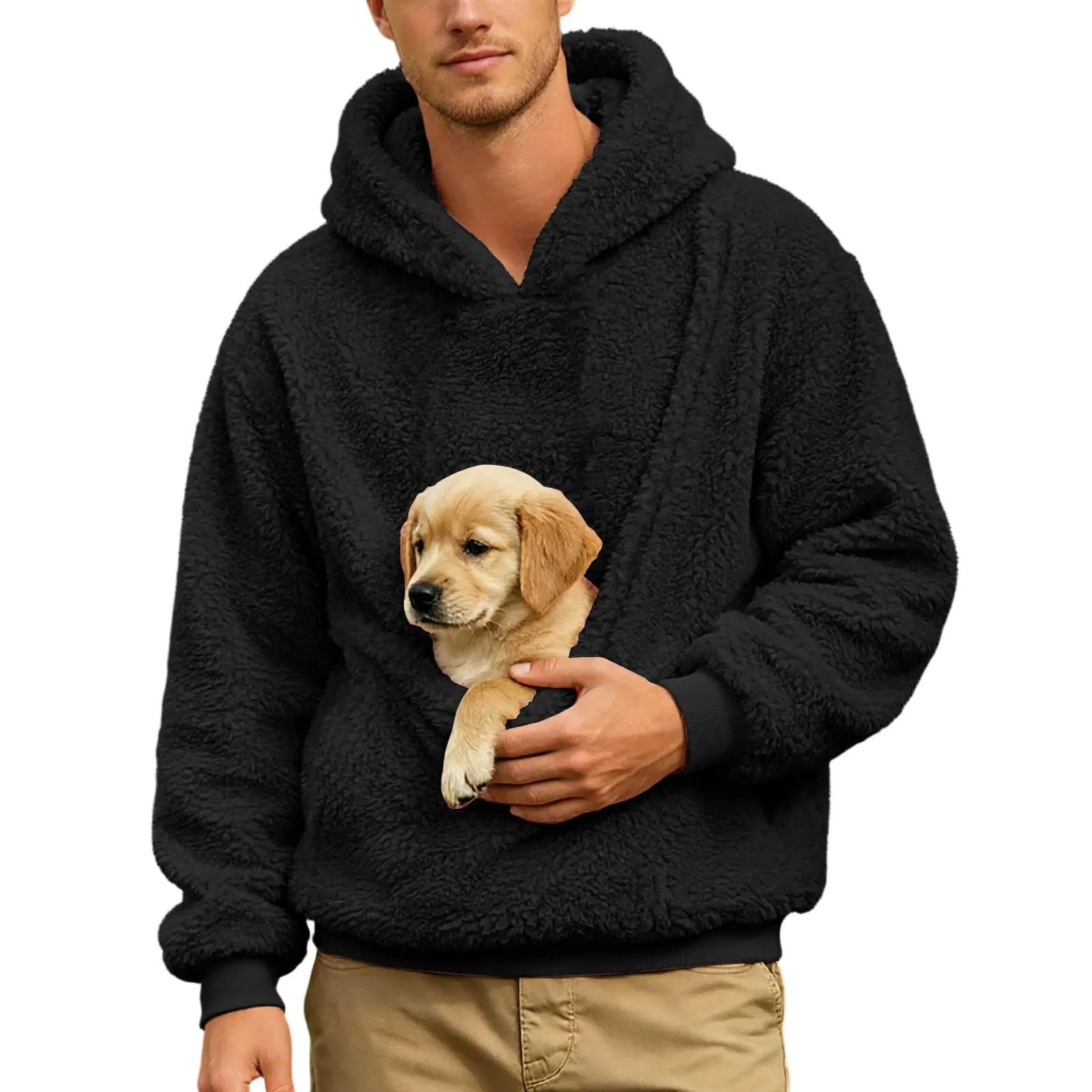 Generico Felpa con Cappuccio Uomo in Pile, Manica Lunga Tasca Interna per Gatti E Piccoli Cani, Divertente Tasche Cuccioli Gatti, Taglie Forti, a Maniche Lunghe, Amanti degli Animali Domestici - immagine 2