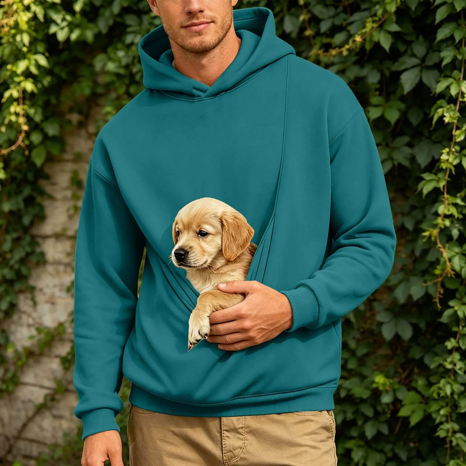 Generico Felpa con Cappuccio Uomo in Pile, Manica Lunga Tasca Interna per Gatti E Piccoli Cani, Divertente Tasche Cuccioli Gatti, Taglie Forti, a Maniche Lunghe, Amanti degli Animali Domestici - immagine 3