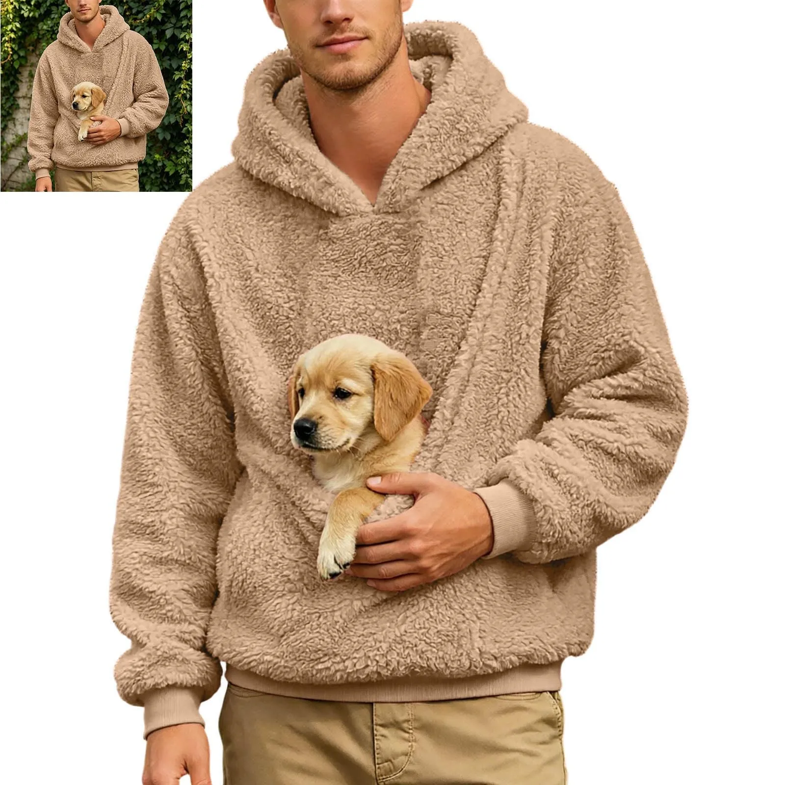 Generico Felpa con Cappuccio Uomo in Pile, Manica Lunga Tasca Interna per Gatti E Piccoli Cani, Divertente Tasche Cuccioli Gatti, Taglie Forti, a Maniche Lunghe, Amanti degli Animali Domestici - immagine 4