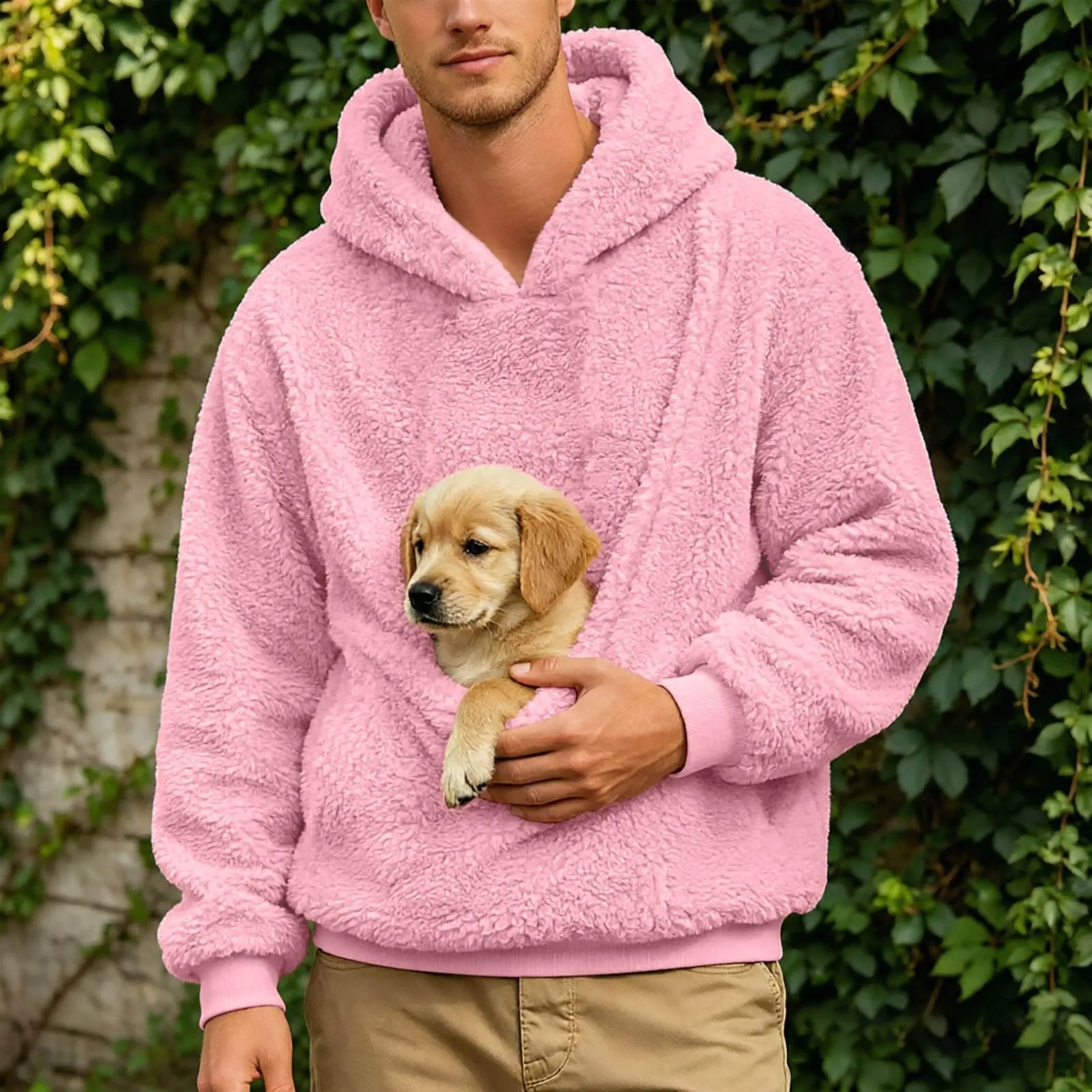 Generico Felpa con Cappuccio Uomo in Pile, Manica Lunga Tasca Interna per Gatti E Piccoli Cani, Divertente Tasche Cuccioli Gatti, Taglie Forti, a Maniche Lunghe, Amanti degli Animali Domestici - immagine 3