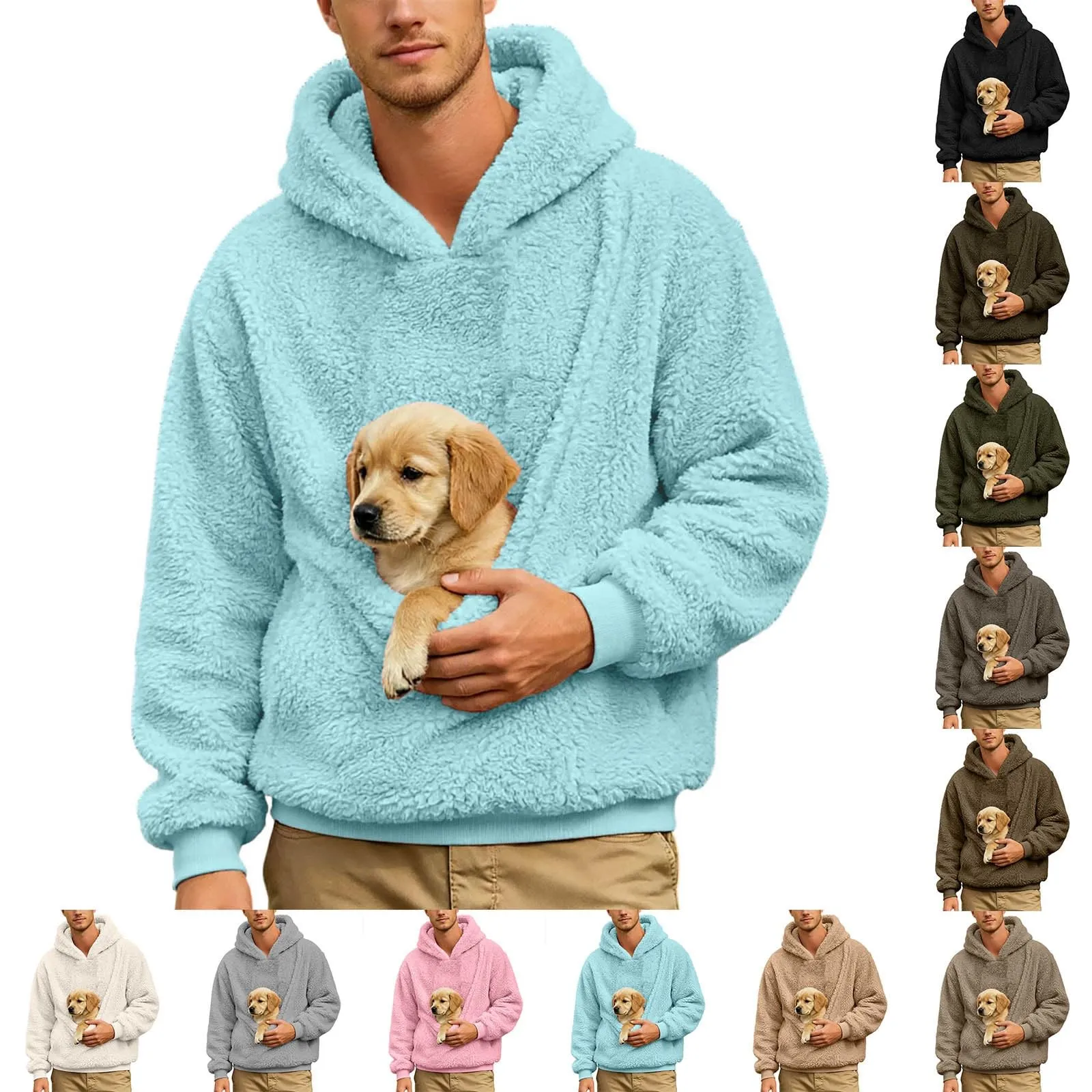 Generico Felpa con Cappuccio Uomo in Pile, Manica Lunga Tasca Interna per Gatti E Piccoli Cani, Divertente Tasche Cuccioli Gatti, Taglie Forti, a Maniche Lunghe, Amanti degli Animali Domestici - immagine 5