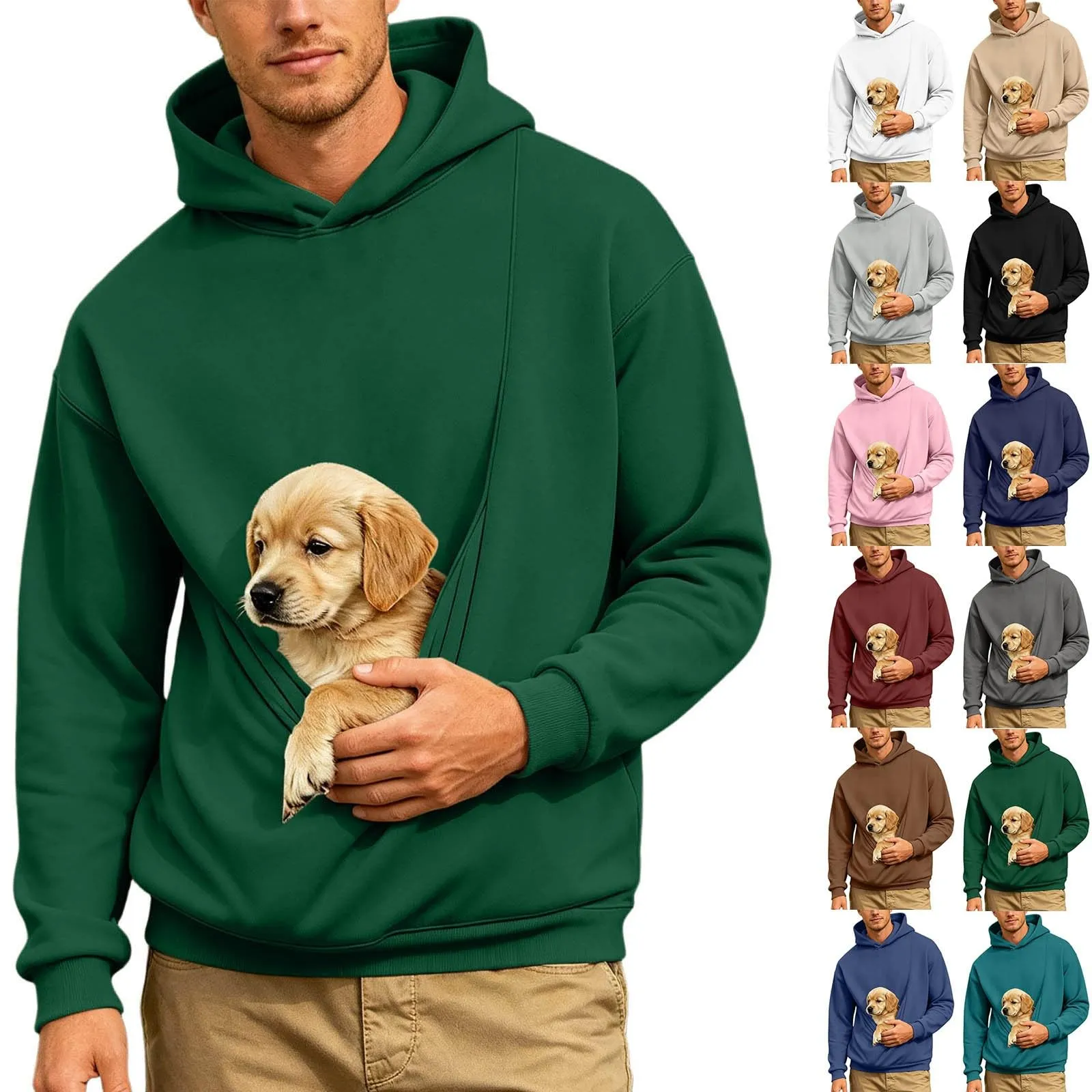 Generico Felpa con Cappuccio Uomo in Pile, Manica Lunga Tasca Interna per Gatti E Piccoli Cani, Divertente Tasche Cuccioli Gatti, Taglie Forti, a Maniche Lunghe, Amanti degli Animali Domestici - immagine 5