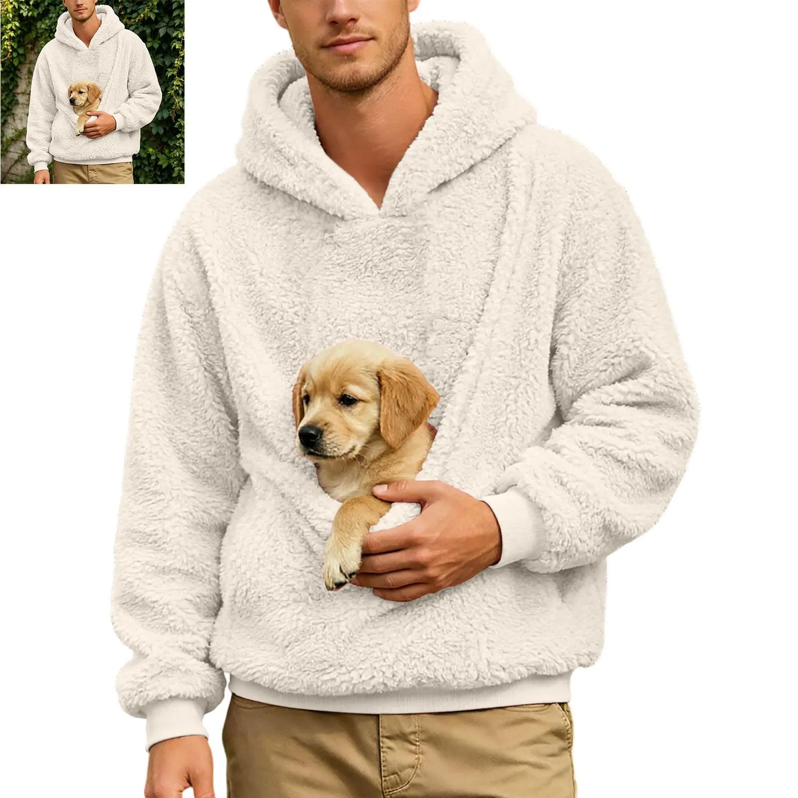 Generico Felpa con Cappuccio Uomo in Pile, Manica Lunga Tasca Interna per Gatti E Piccoli Cani, Divertente Tasche Cuccioli Gatti, Taglie Forti, a Maniche Lunghe, Amanti degli Animali Domestici - immagine 3