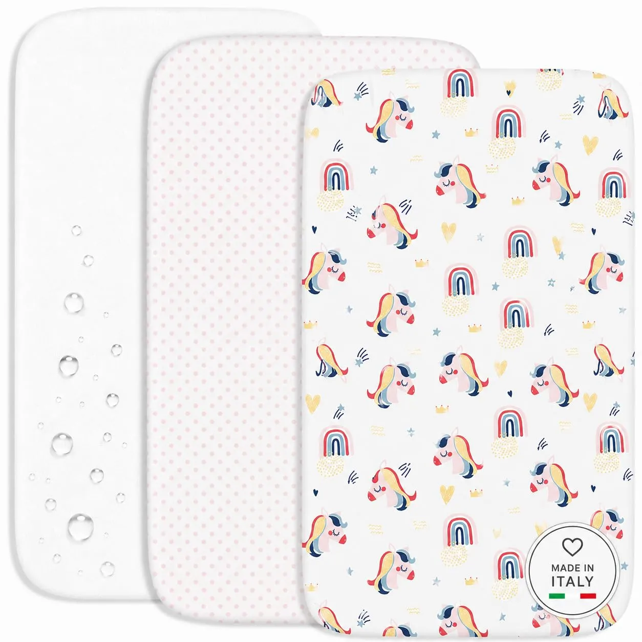 FlyIdeas Set 3 Pezzi Lettino 160x80 cm Rainbow Unicorns + Coprimaterasso - immagine 1