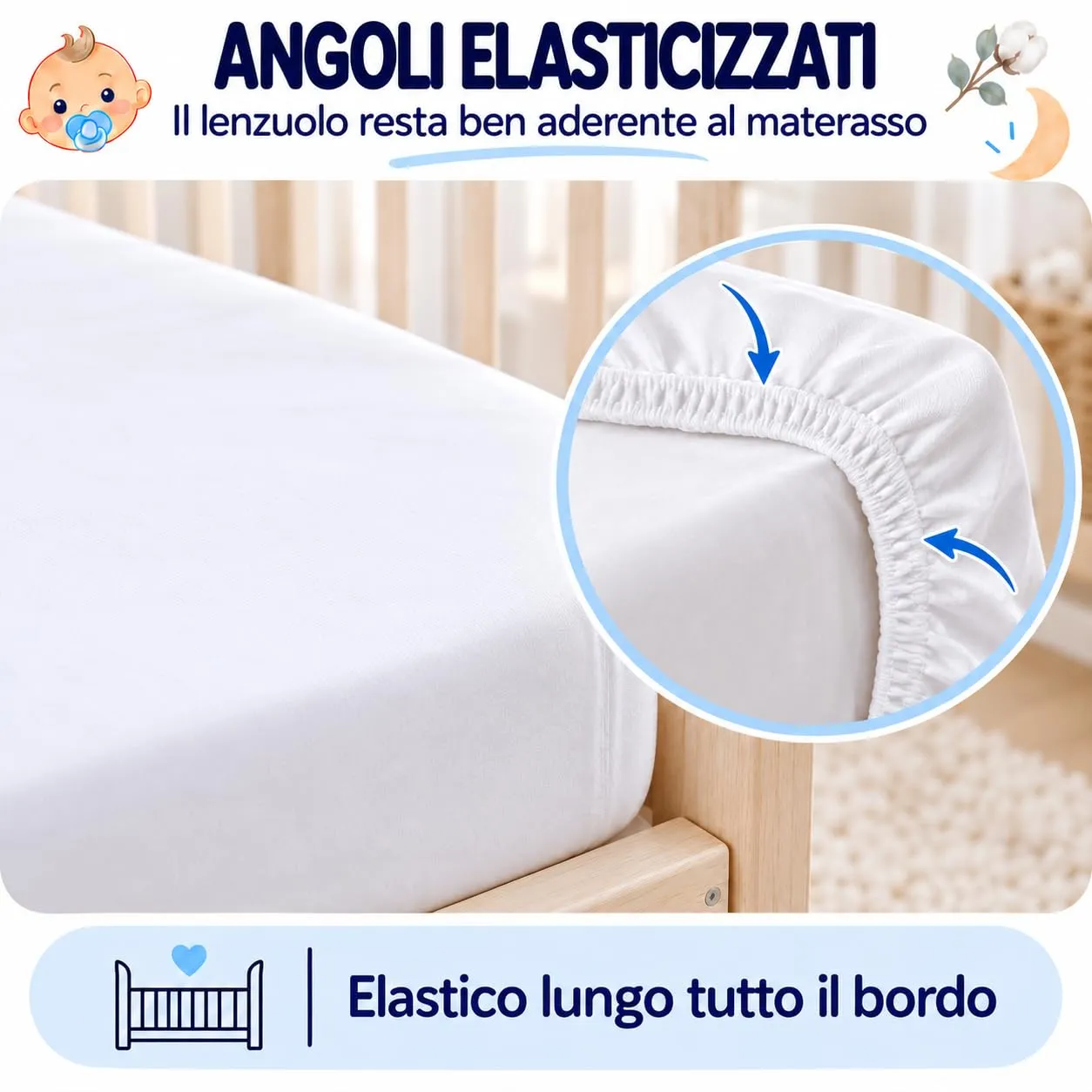 FlyIdeas Set 3 Pezzi 75x35 cm Bianco + Coprimaterasso - immagine 5