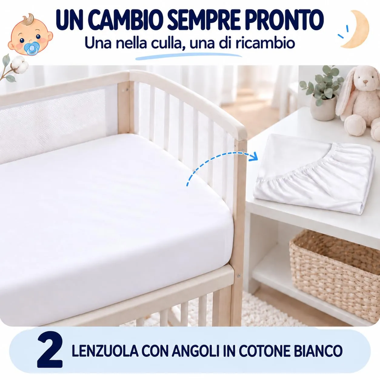 FlyIdeas Set 3 Pezzi 120x60 cm Bianco + Coprimaterasso - immagine 4