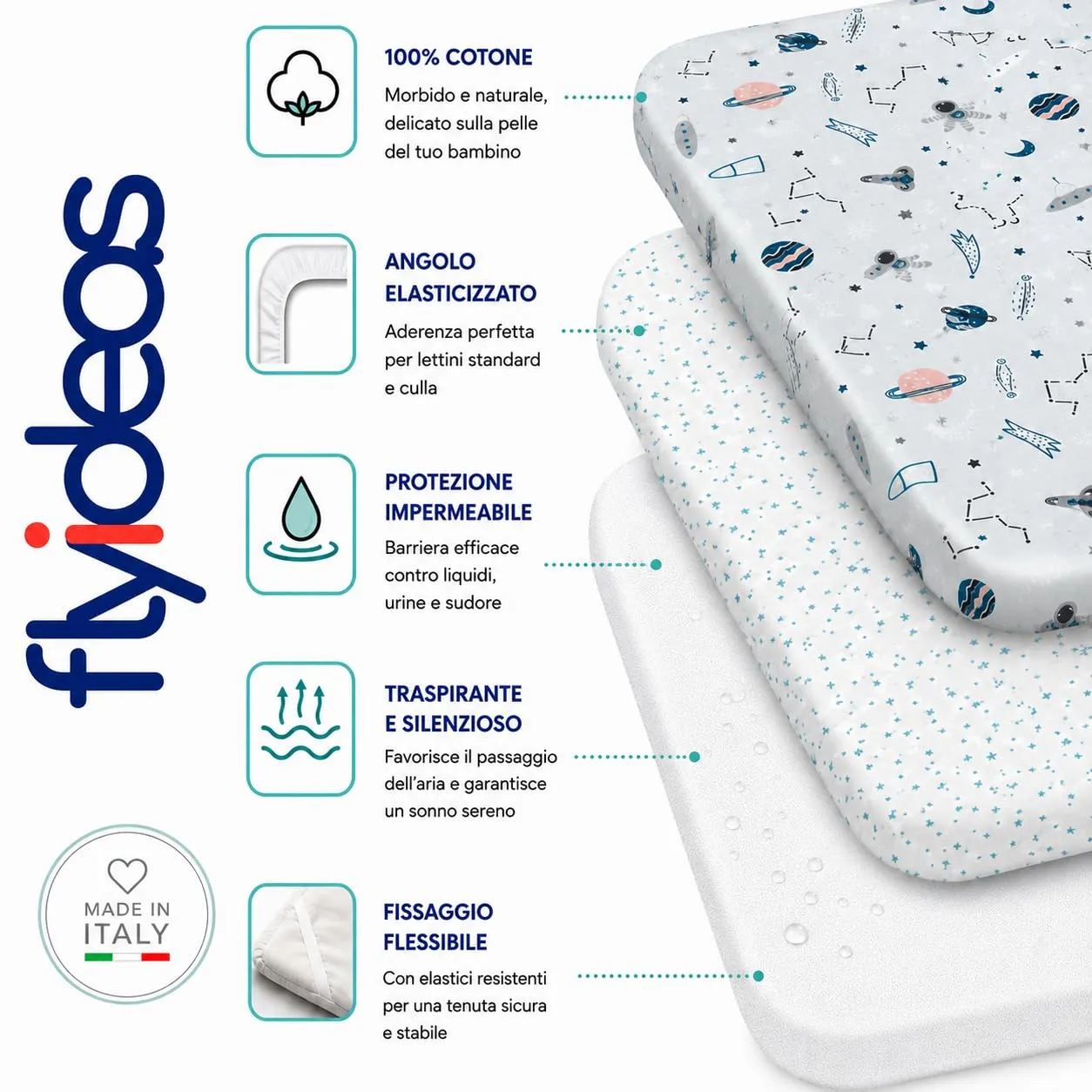 FlyIdeas Set 3 Pezzi Lettino 160x80 cm Cosmos + Coprimaterasso - immagine 2