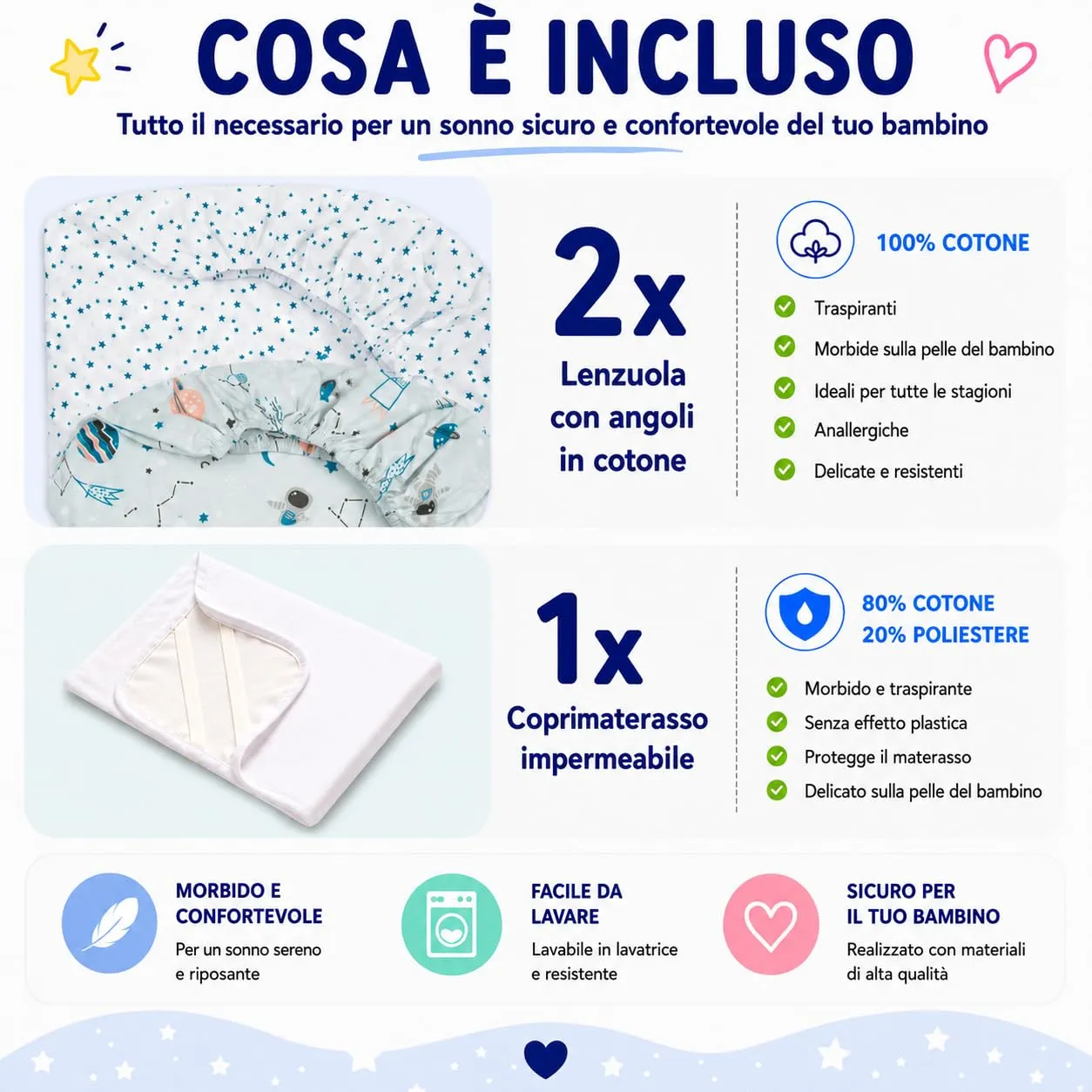 FlyIdeas Set 3 Pezzi Lettino 160x80 cm Cosmos + Coprimaterasso - immagine 3