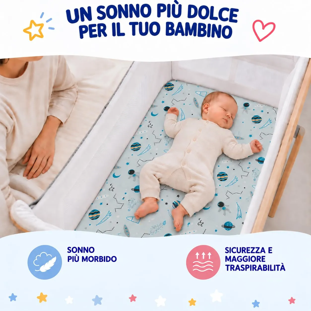 FlyIdeas Set 3 Pezzi Lettino 160x80 cm Cosmos + Coprimaterasso - immagine 8