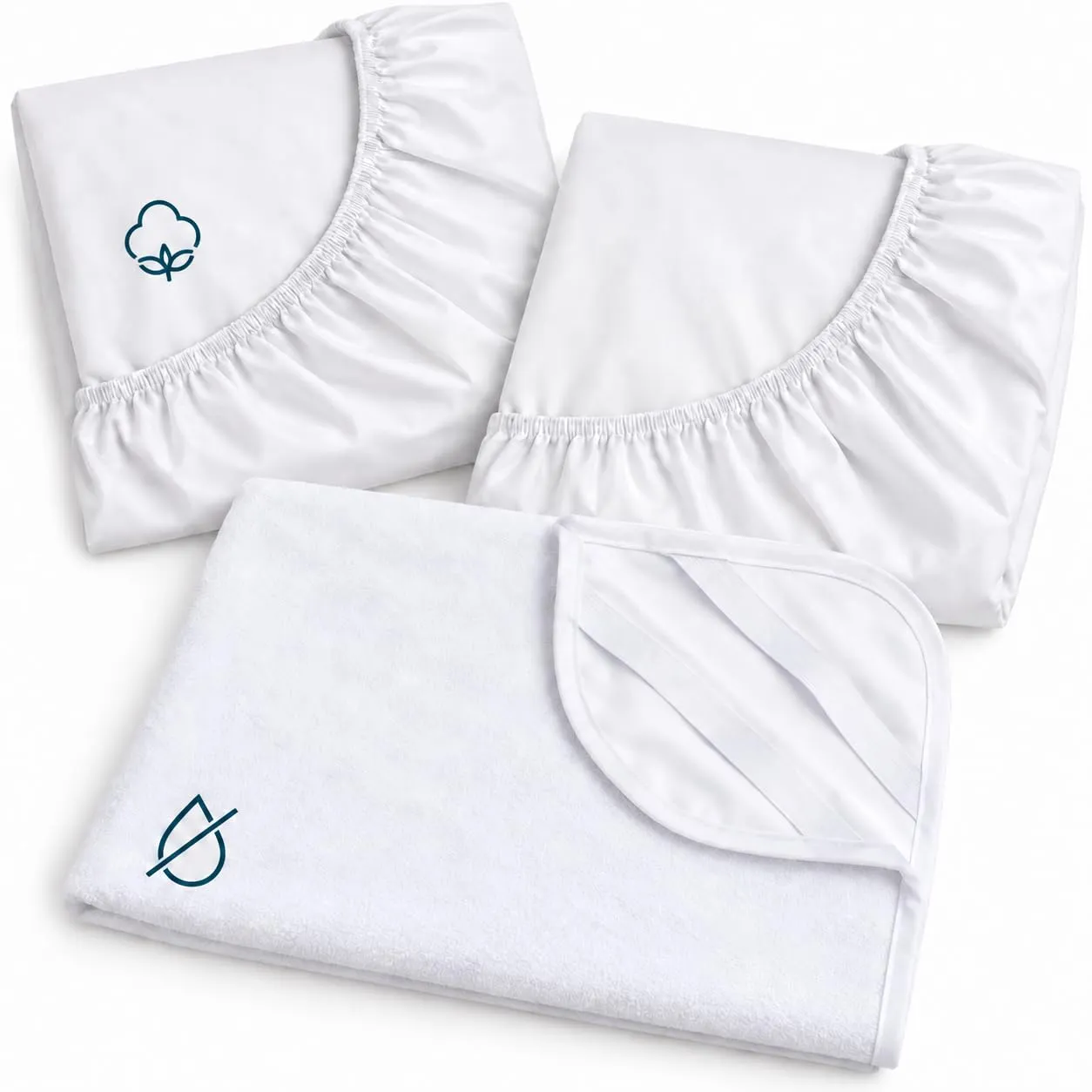FlyIdeas Set 3 Pezzi 140x70 cm Bianco + Coprimaterasso - immagine 1