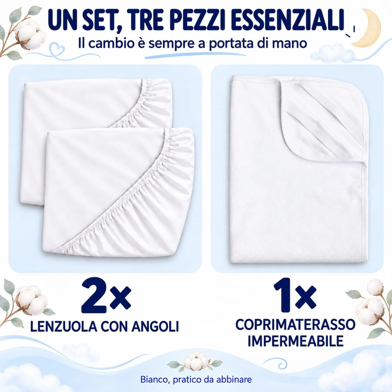 FlyIdeas Set 3 Pezzi 83x50 cm Bianco + Coprimaterasso - immagine 2