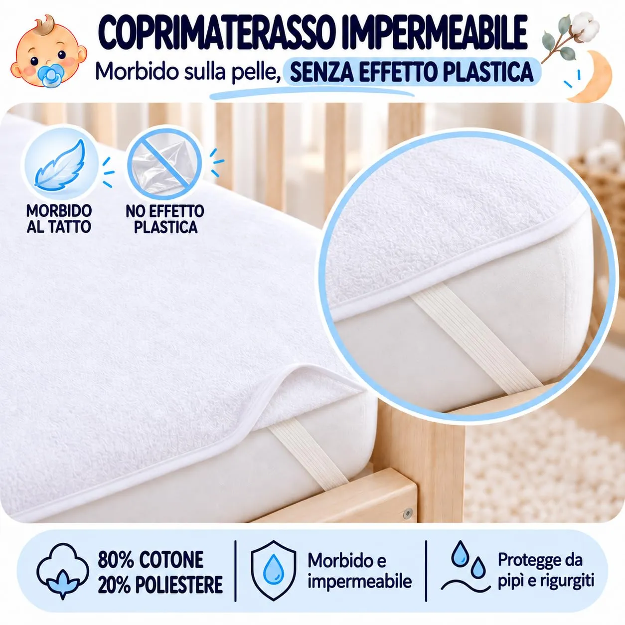 FlyIdeas Set 3 Pezzi 83x50 cm Bianco + Coprimaterasso - immagine 4