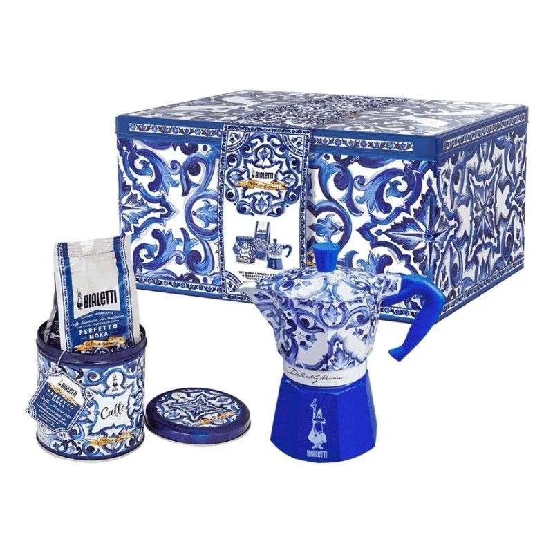 Caffettiera Italiana Bialetti Dolce&Gabbana Moka Express 3 tazze blu con caffè incluso - immagine 1