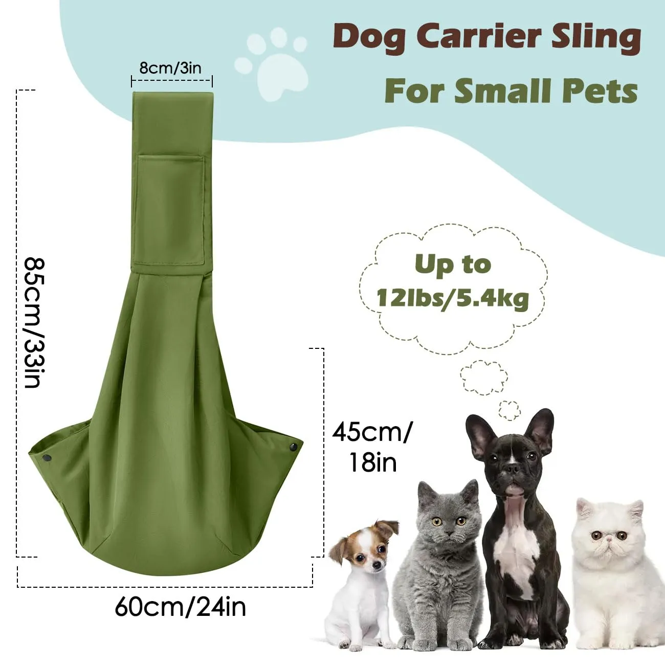 Pawaboo Fascia Trasportino per Cane Piccolo, Verde Matcha - immagine 2