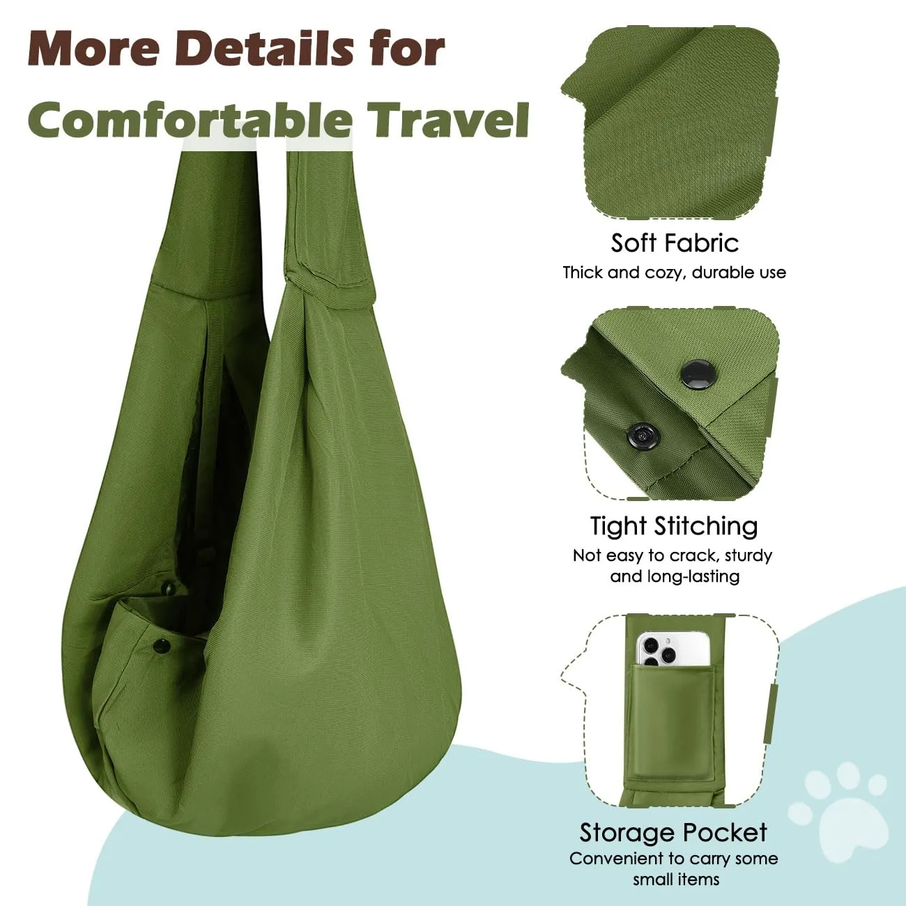 Pawaboo Fascia Trasportino per Cane Piccolo, Verde Matcha - immagine 6