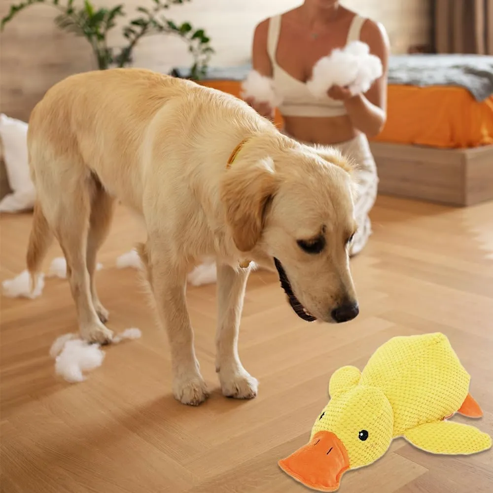 ZUMME Giocattolo da masticare Anatra. 28 * 32cm Peluche per cani, Peluche cigolante, Gioco interattivo per cani, Peluche interattiva da coccolare, per cani di taglia piccola, media e grande (Giallo) - immagine 2