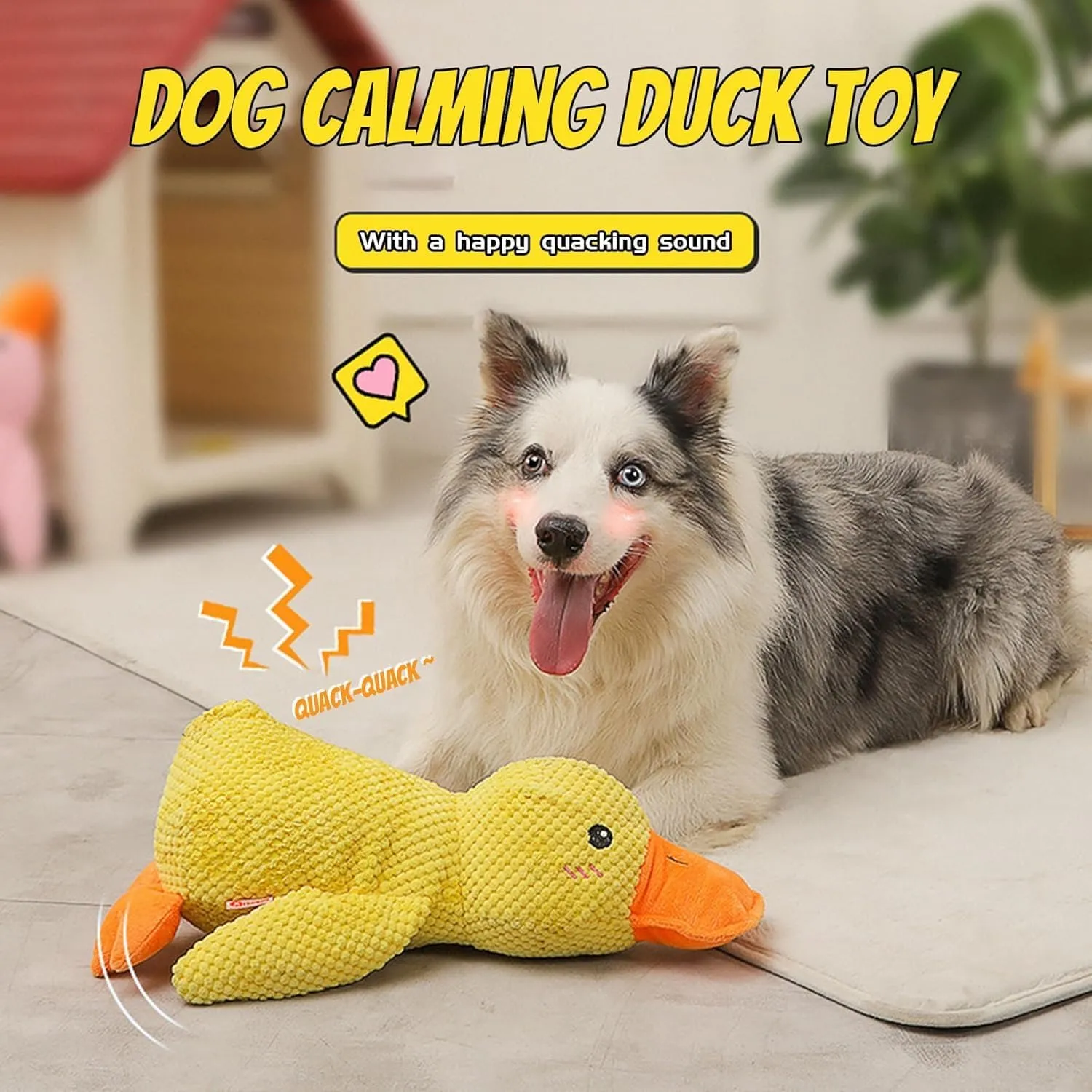 ZUMME Giocattolo da masticare Anatra. 28 * 32cm Peluche per cani, Peluche cigolante, Gioco interattivo per cani, Peluche interattiva da coccolare, per cani di taglia piccola, media e grande (Giallo) - immagine 3